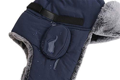Connectyle Men's Trapper Hat with Faux Fur Linning Eskimo Windproof Winter Warm Hats Ushanka Hunting Hat - color: Navy Blue