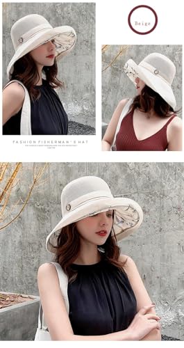 Summer Mesh Sun Hats for Women UV Protection Wide Brim Packable Bucket Hat - color: Beige