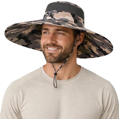 HUAMULAN Men Women 6" Wide Brim Sun Protection Hat Summer Fishing Hats - color: B5-camouflage-5