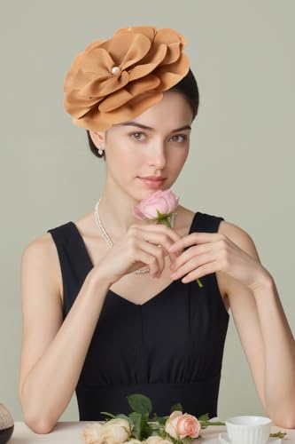BABEYOND Fascinators Hats for Women Layered Flower Tea Party Derby Hats - color: Coffee