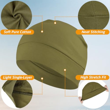 Headshion 100% Cotton Skull Caps Beanie Sleeping Hats for Men Women - color: Olive Green & Sage Green