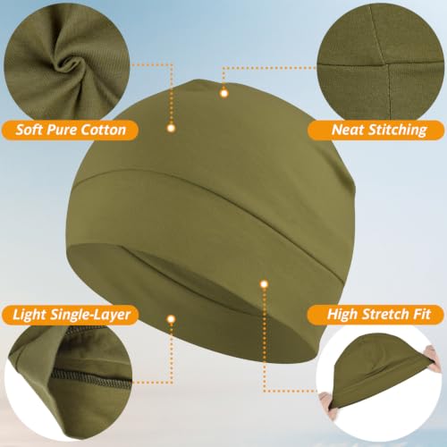 Headshion 100% Cotton Skull Caps Beanie Sleeping Hats for Men Women - color: Olive Green & Sage Green