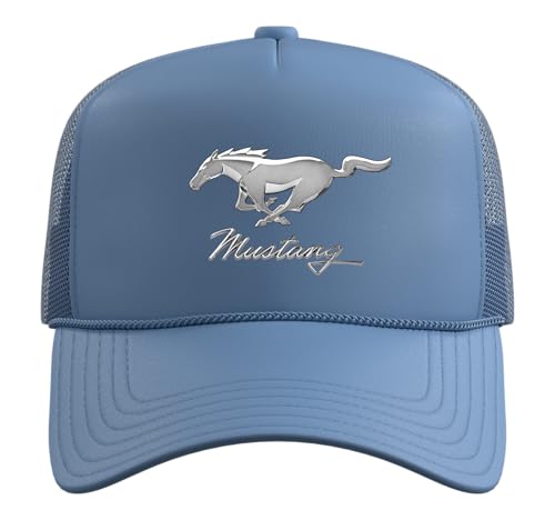 Mustang Emblem Trucker Hat with Adjustable Mesh Back - color: Light Blue