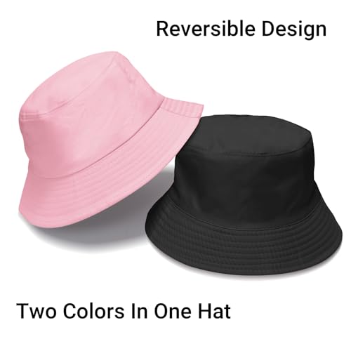 PFFY Reversible Bucket Hat for Women Men Cotton Sun Beach Fishing Cap - color: Black/Pink (Reversible)