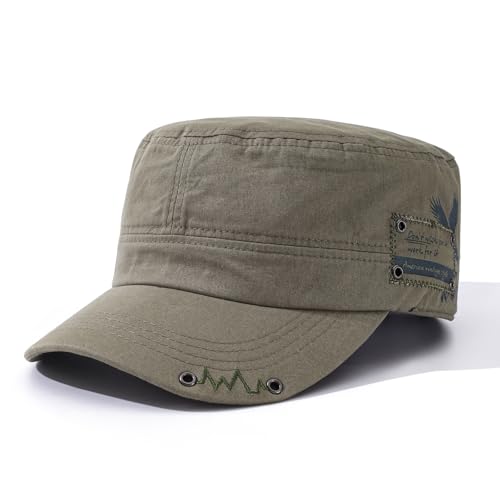 Men's Cotton Cadet Army Cap Adjustable Military Flat Top Baseball Caps Fashion Short Brim Hats Hip Hop Umpire Hat