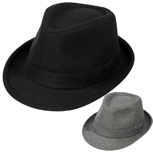 2 Pack Manhattan Fedora Hat for Men Gangster Trilby Vintage Felt Hat