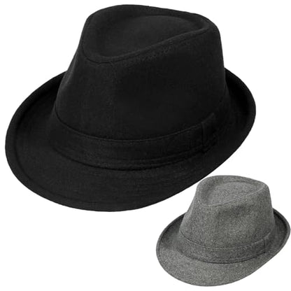 2 Pack Manhattan Fedora Hat for Men Gangster Trilby Vintage Felt Hat