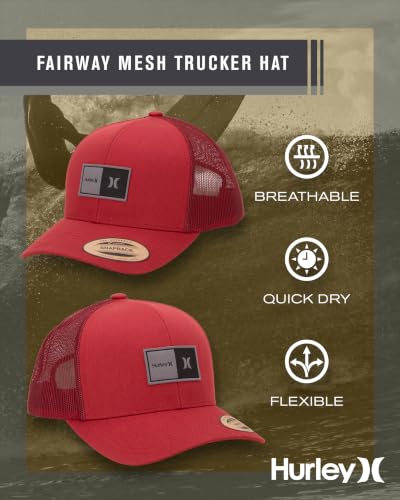 Hurley Mens Trucker Hat Fairway Mesh Quick-Dry Trucker Hat, Snapback - color: Valient Red