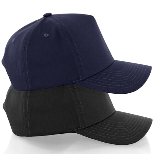 Daxton Men Original Trucker Hat Cotton Twill with Adjustable Snapback 5 Panel A-Frame Cap - color: 2 Pack - All Black, Navy