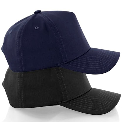 Daxton Men Original Trucker Hat Cotton Twill with Adjustable Snapback 5 Panel A-Frame Cap - color: 2 Pack - All Black, Navy