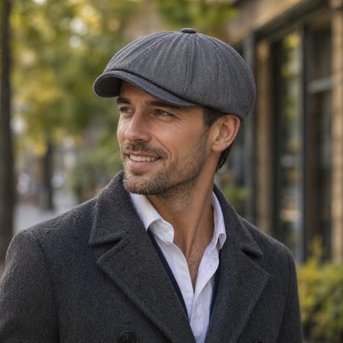 DIYDECAL Mens Newsboy Cap 8 Panel,Cotton Blend Flat Ivy Gatsby Cabbie Golf Hat - color: Slate Grey