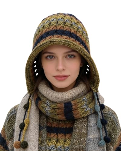 MINGSEECESS Women Girls Knitted Beanie Hat Crochet Braided Knit Warmer Cap Skiing Snowboarding Ear Flap Hats - color: Yellow-orange