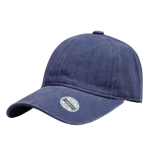 Falari Vintage Washed Cotton Baseball Caps, Original Classic Adjustable Size Low Profile Unconstructed Distressed Dad Hat - color: 1pk - Navy
