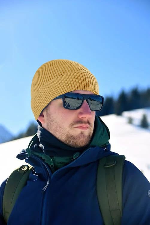 Beanie for Men Women Cuffed Thick Knitted Skull Cap Unisex Winter Hat - color: Turmeric