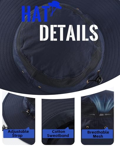 Home Prefer UPF 50+ Men's Sun Hat Wide Brim Bucket Hat UV Protection Hat for Mens Womens Beach Safari Gardening Golf Fishing - color: Navy Blue