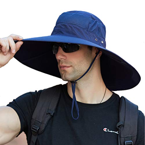 Leotruny Super Wide Brim Bucket Hat UPF50+ Waterproof Sun Hat for Fishing - color: C06-navy Blue