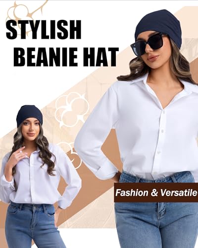 100% Cotton Summer Beanie for Men Women, Thin Soft Slouchy Beanies - color: 1pcs-navy Blue, size: Large
