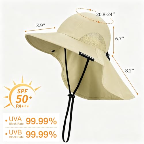 Solaris Small‑Head‑Fit Sun Hat with Neck Flap for Men & Women - color: #1 Tan, size: Medium