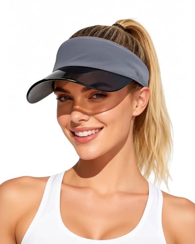Transparent Sun Visor Hat for Women Men - UPF 50+ Clear Brim Adjustable Drawstring for Golf Tennis Pickleball - color: Slate Gray
