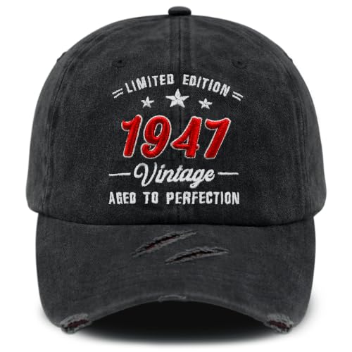 3D Embroidered Birthday Vintage Baseball Cap for Men Women, Washed Distressed Classic Cotton Adjustable Ideal Hat - color: 1947 Year