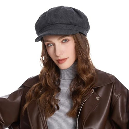 ZLYC Women Classic Newsboy Cap Visor 8 Panel Gatsby Cabbie Paperboy Hat - color: Dark Gray