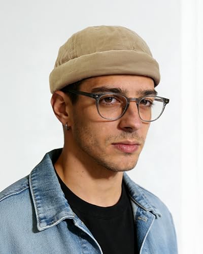 Croogo Cotton Brimless Hat for Men Rolled Cuff Docker Cap Casual Worker Hat - color: Gd30-khaki