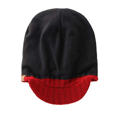 Home Prefer Men's Winter Hat Thick Knit Beanie Cap with Visor Newsboy Beanie Hat - color: Wine Red