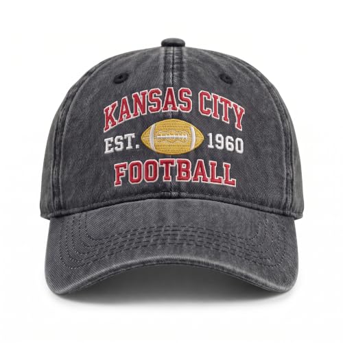 Football Hat for Men Women, Vintage Washed Embroidered City Dad Cap, Adjustable Baseball Cap for Game Day Fans - color: G-kansas City