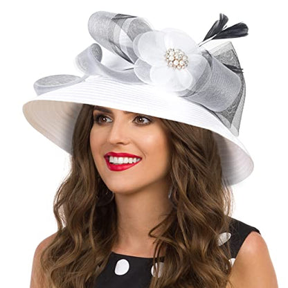 Women Church Hats Derby Wedding Dress Satin Ribbon Hat - color: Sd704wd-white