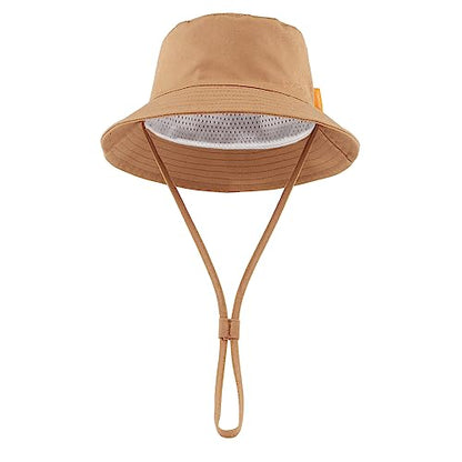 JANGANNSA Cotton Baby Sun Hat Infant Toddler Boys Girls Bucket Hats Summer Sun Protection Kids Beach Caps - color: Caramel, size: 6-12 Months