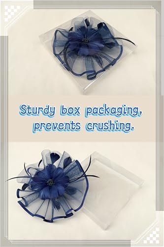 SAFERIN Fascinator for Women Hair Clip Hat Bowler Feather Flower Veil Wedding Party Hat Tea Hat - color: Ta1-navy