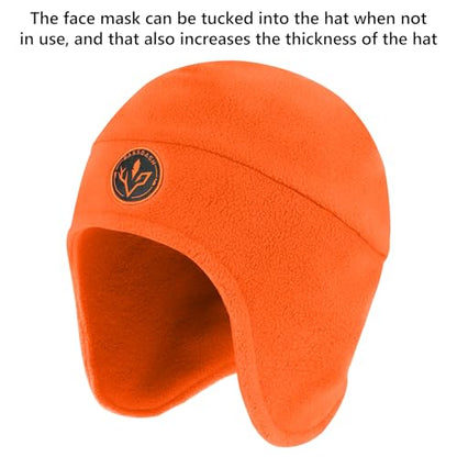 BASSDASH Unisex Soft Fleece 2-in-1 Hat with Mask Ear Flap - color: Orange