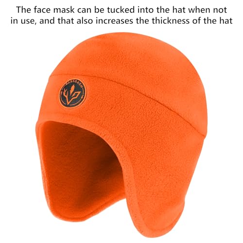 BASSDASH Unisex Soft Fleece 2-in-1 Hat with Mask Ear Flap - color: Orange