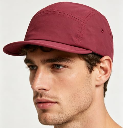 COOLSOME 5 Panels Hat Basic Daily Wear Breathable Quick Dry Cap - color: Red/M Size