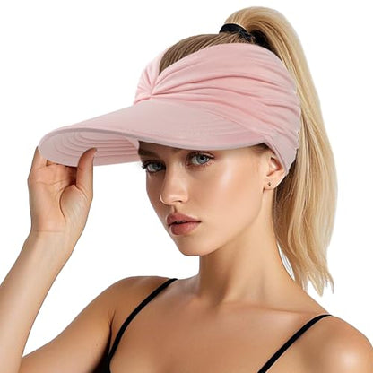 Sun Hats for Women, Wide Brim UV Protection Foldable Sun Visor Hats, UPF50+ - color: Pink