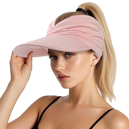 Sun Hats for Women, Wide Brim UV Protection Foldable Sun Visor Hats, UPF50+ - color: Pink
