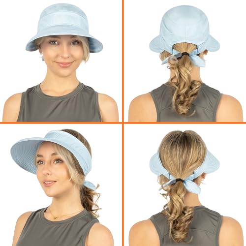 SUN CUBE Womens Sun Hat UV Protection Wide Brim Zip-Off Golf Visor - color: Light Blue