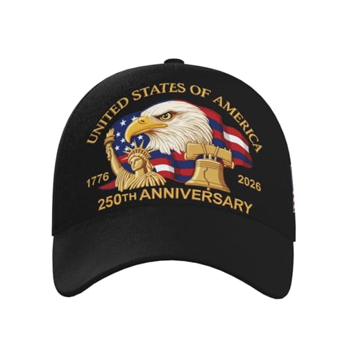 American Flag Baseball Caps Embroiderred USA Flag Patriotic Dad Hat Adjustable Trucker Hats for Men Women - color: Usa 250th Anniversary -Black