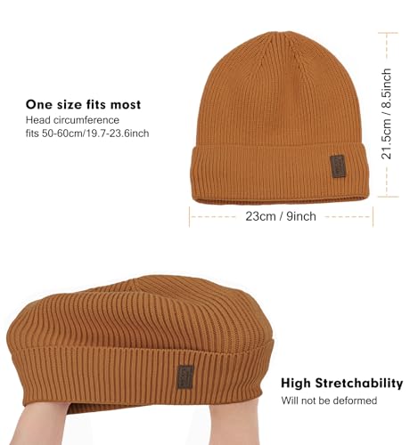 Wmcaps Winter Beanie for Men Women, Soft Warm Fleece Lined Knit Hat - color: Caramel