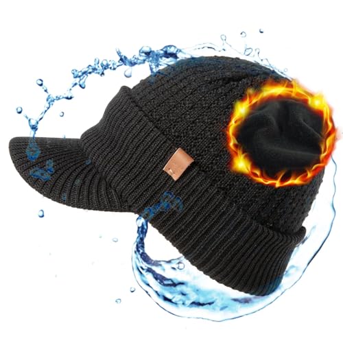 TOP-EX DryKnit™ 50% Merino Wool Waterproof Brim Beanie, Polartec™ Lined - color: Updated Black (Waterproof), size: Medium-Large