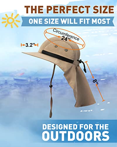 Tirrinia Wide Brim Sun Hat with Neck Flap for Men & Women - color: # Khaki