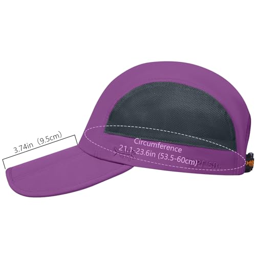 BASSDASH Folding Fishing Baseball Cap UPF 50+ Water Resistant Outdoor Portable Brim Hats for Women Men Hiking Adjustable - color: Purple