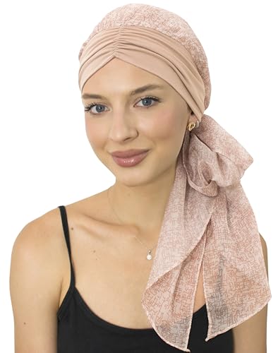 CAPLORD Chemo Headwrap for Women Turban Headwear for Cancer Patients Skull Cap Hair Loss Cover Lightweight Head Covering Hat - color: Beige Texture