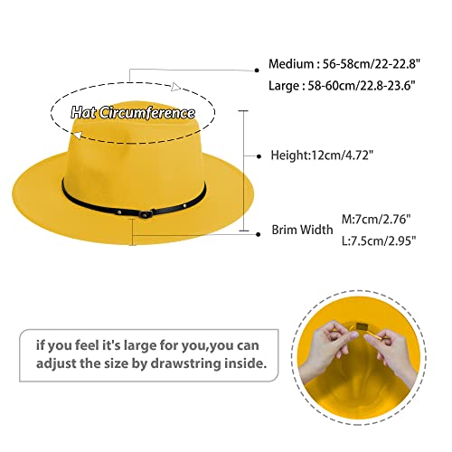 jingsha Fedora Hats for Men & Women Wide Brim Fedora Felt Panama Hat Men's Dress Hats with Belt Buckle - color: All Yellow, size: Large