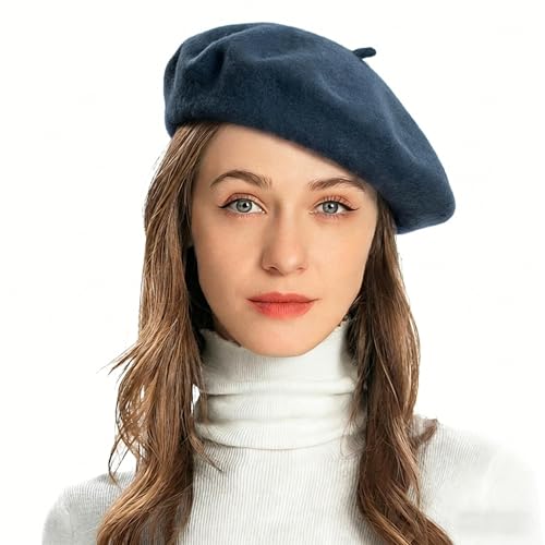 ZLYC Wool French Beret Hat Solid Color Classic Artist Cap for Women - color: Blue