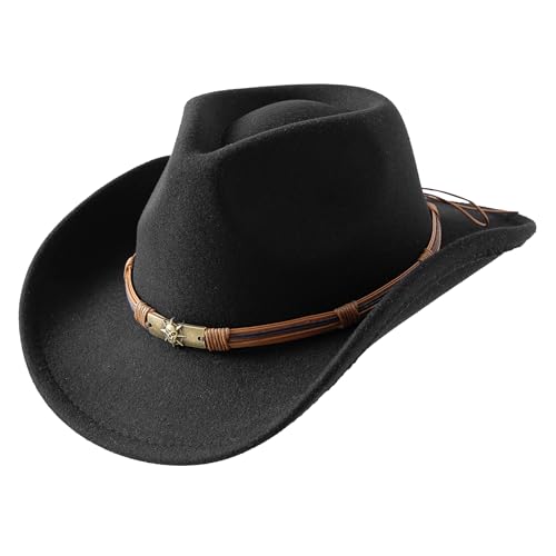 JOYEBUY Cowboy Hats for Kids Vintage Wide Brim Felt Cowboy Hat Girls Cowgirl Hat with Belt Buckle - color: Black, size: 3-6 Years