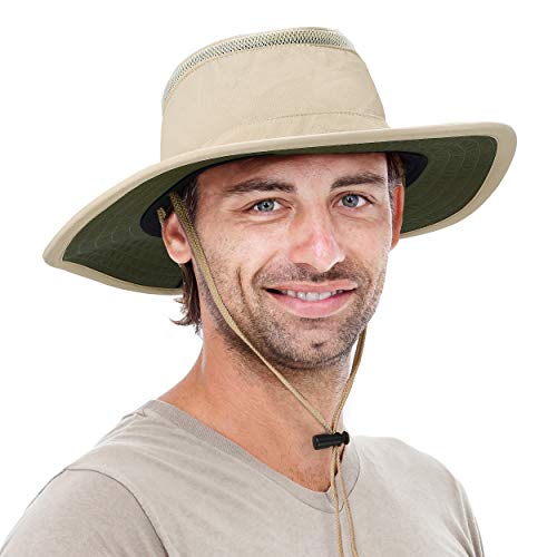 Solaris Mens Sun Hat Neck Flap 2 in 1 Foldable Waterproof UPF 50+ Baseball Cap Fishing Hiking Outdoor - color: Tan