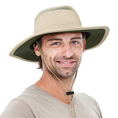 Solaris Mens Sun Hat Neck Flap 2 in 1 Foldable Waterproof UPF 50+ Baseball Cap Fishing Hiking Outdoor - color: Tan