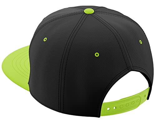 Daxton Classic Blank Snapback Flat Bill Visor Hat Cap One Size Adjustable Back - color: Black Lime
