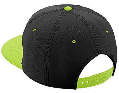 Daxton Classic Blank Snapback Flat Bill Visor Hat Cap One Size Adjustable Back - color: Black Lime
